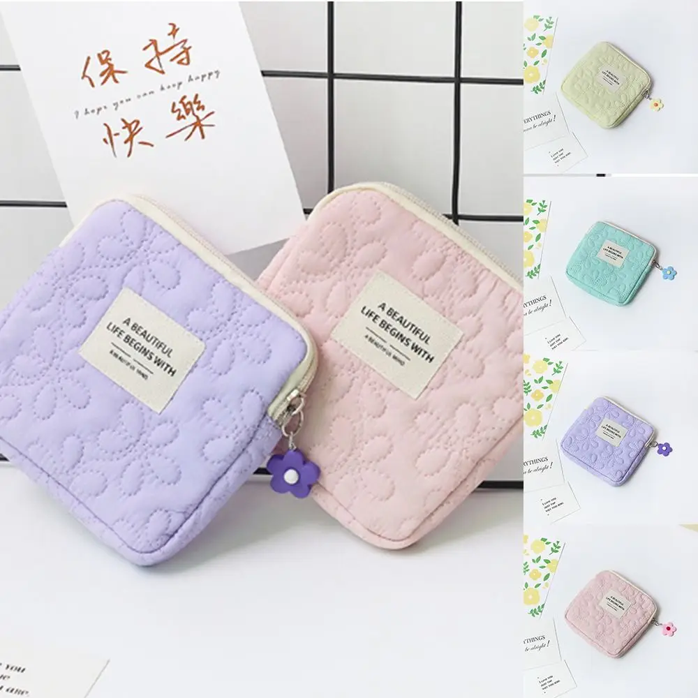 Flower Pendant Flower Sanitary Napkin Storage Bag Korean Style Ox Cloth Small Item Bag Cosmetic Bag Storage Cloth Bag Travel