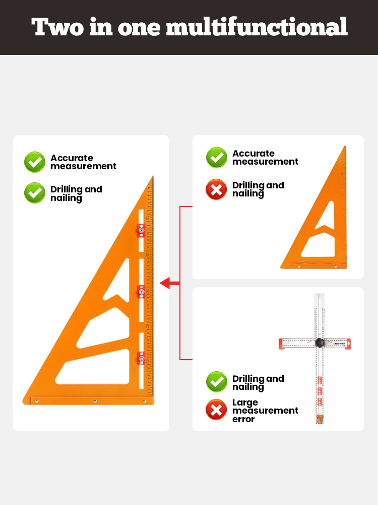 2-in-1 Rafter Square Precision Bakelite Ruler Woodwork Drilling Positioning Triangle Ruler High-precision Backing Right Angle