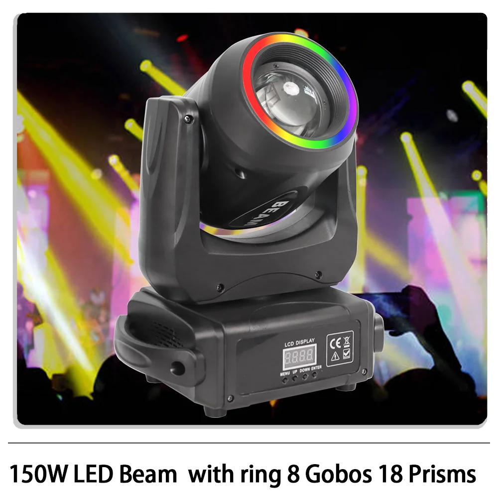 

Светодиодный луч 150 Вт с подвижным головным светом и кольцом 8 гобо 18 призмов с эффектом радуги DMX512 для DJ Disco Party, свадебного бара, клуба