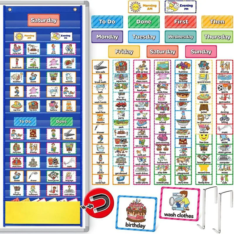 Top-Routine Pocket Chart Educate Game Removable Feeling Chart Kids Visual Schedule Desktop Tabletop Preschool Kindergarten