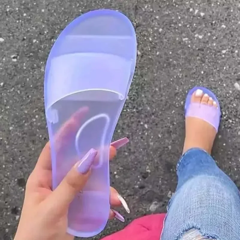 2024 Woman Sandals Sexy Summer Shoes Woman Slip on Fashion Slides Ladies Transparent Flats Shoes Flat Flip Flop Beach