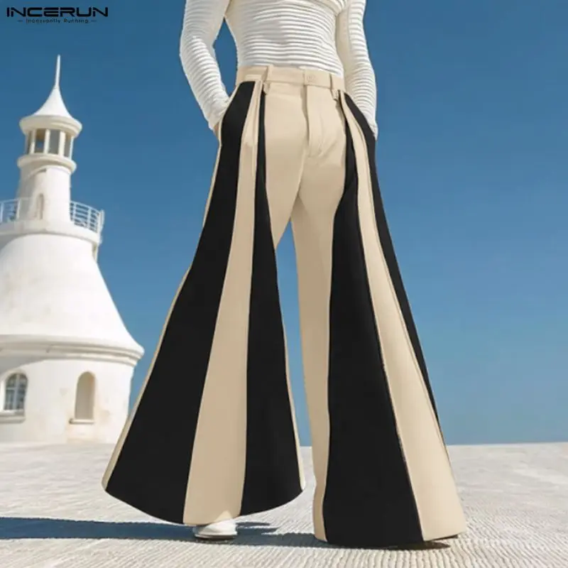 

INCERUN Men Wide Leg Pants Color-block Patchwork Button Joggers Trousers Men Streetwear Loose Fashion Casual Long Pants S-3XL