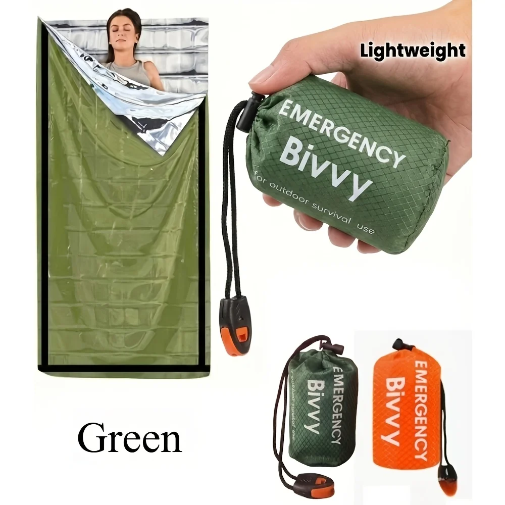 3Pcs Emergency Sleeping Bag Kit With Drawstring Whistle Insulated Blanket Light Gear Car Camping Hiking Outdoor Survival Supplie