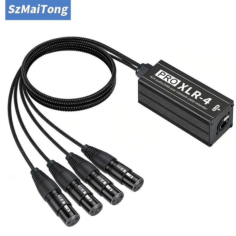 4CH Multi Network XLR Audio Extender Braid Cable DMX512 Network Signal Extender for Stage Lighting and Recording Studio