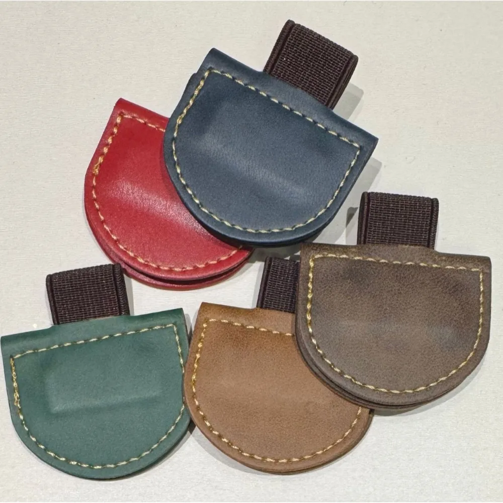 PU Leather D Shaped Magnetic Bookmark Clip Reusable Self Adhesive Notebooks Pen Loop with Elastic Strap Leather Pencil Holder