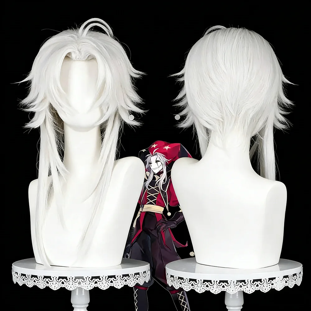 Anime The Freak Circus Pierrot Cosplay Wig Unisex Silver White Short Hair Heat Resistant Synthetic Wigs Halloween Prop