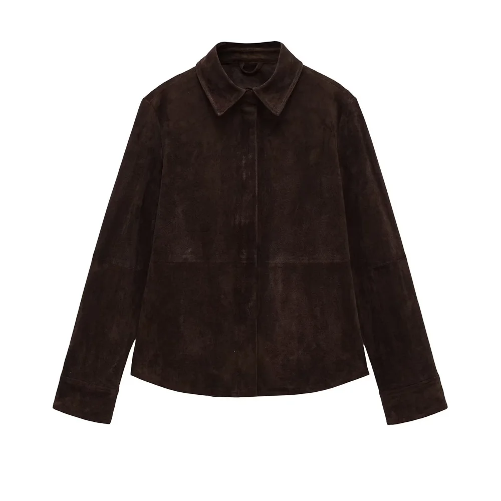 

women's new European and American style simple casual asymmetrical hem design, lapel long sleeved shirt