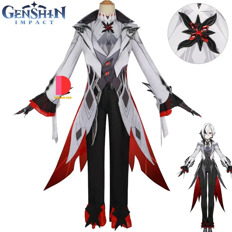 

Genshin Impact In Stock Knave Harlequin Cosplay Costume Fatui Harbinger Full Set Heels Boots Wig High Quality for Fans Party