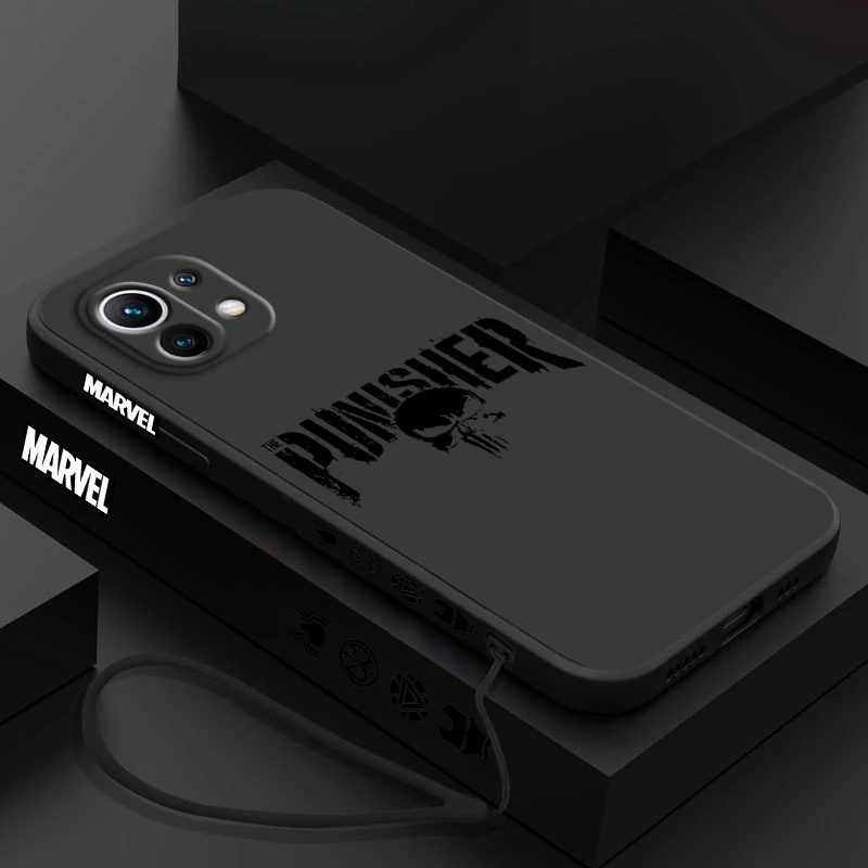 Luxury Marvel Punisher Logo Phone Case For Xiaomi 14 13 12 11 10 T Pro Ultra Lite 5G Liquid Left Rope 5G Soft Cover