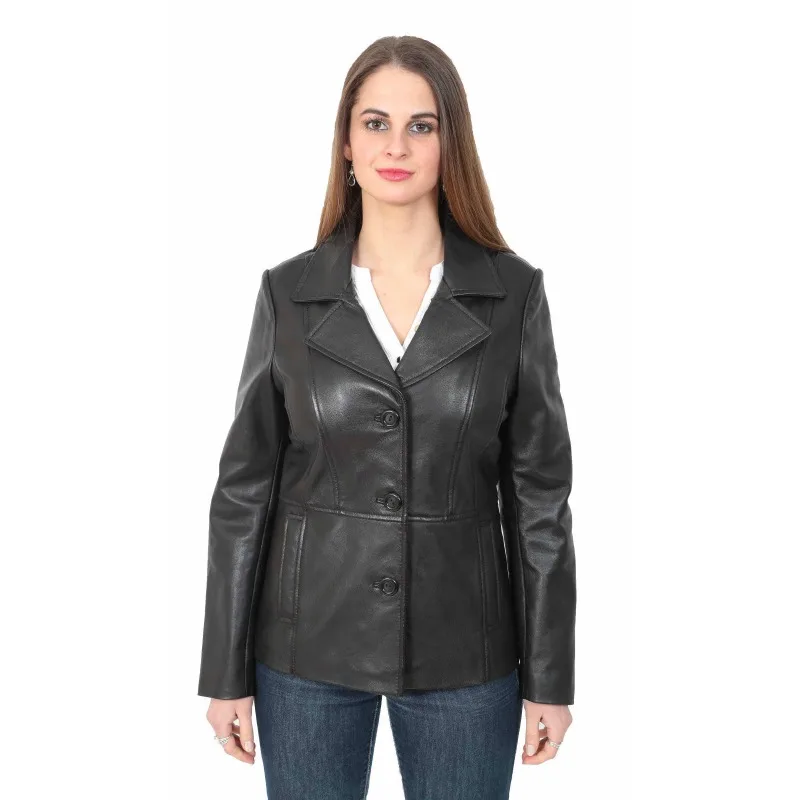 

Classic Women Lambskin Leather Black Blazer Coat Soft Leather Slim Fit Jacket