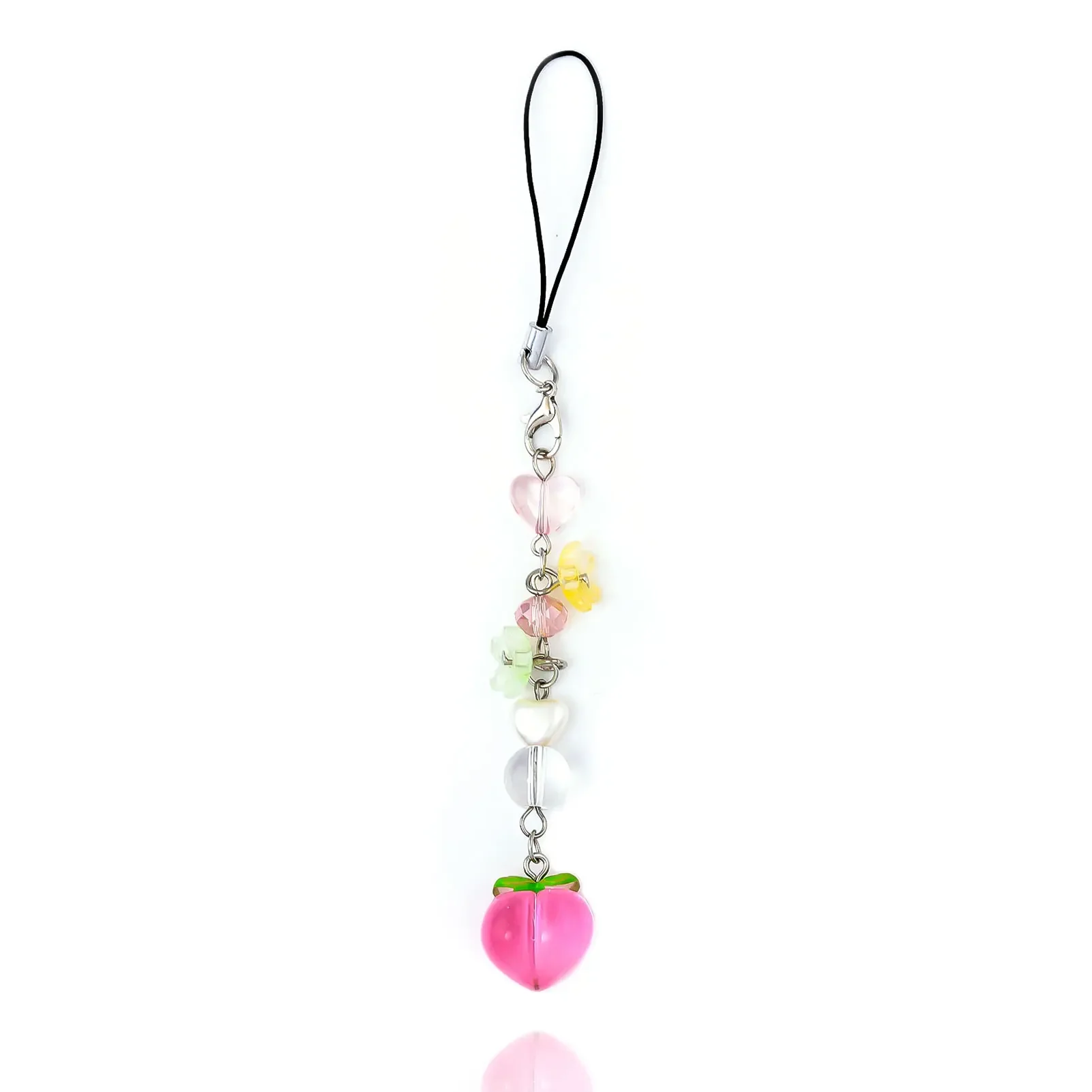 Simple Love Peach Flowers Cell Phone Lanyard Teenage Girl Love Peach Beads Small Fresh Keychain Lanyard