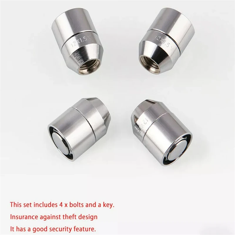 4PCS Chrome Socket Wheel Lug Nut Lock W/Key  M12x1.5 M12x1.25 4 Anti Theft Locking Nuts+1 Key Set