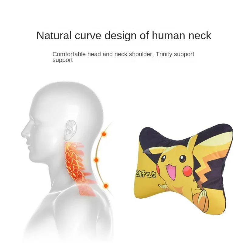 Pokemon Pikachu Car Neck Pillow Anime Cartoon Automotive Interior Accessories Headrest For Head Pain Relief Universal Car Pillow