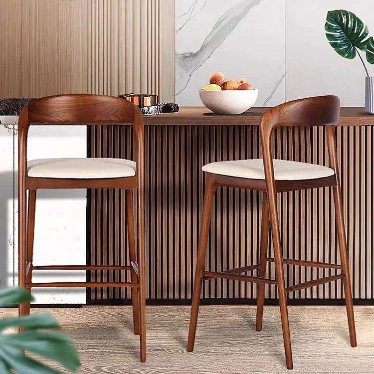 

HYS Bar Stool Modern Simple White Toon Wood Bar Chair Backrest Household Solid Wood High Stool Cafe Bar Chair