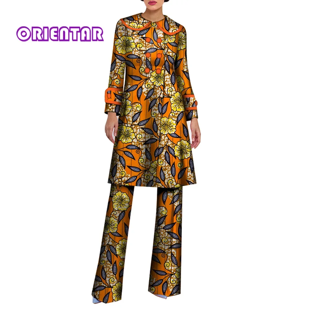 Trajes africanos para mujer, conjunto de 2 piezas, Tops largos y pantalones con estampado africano, ropa Bazin Riche, trajes africanos WY6690