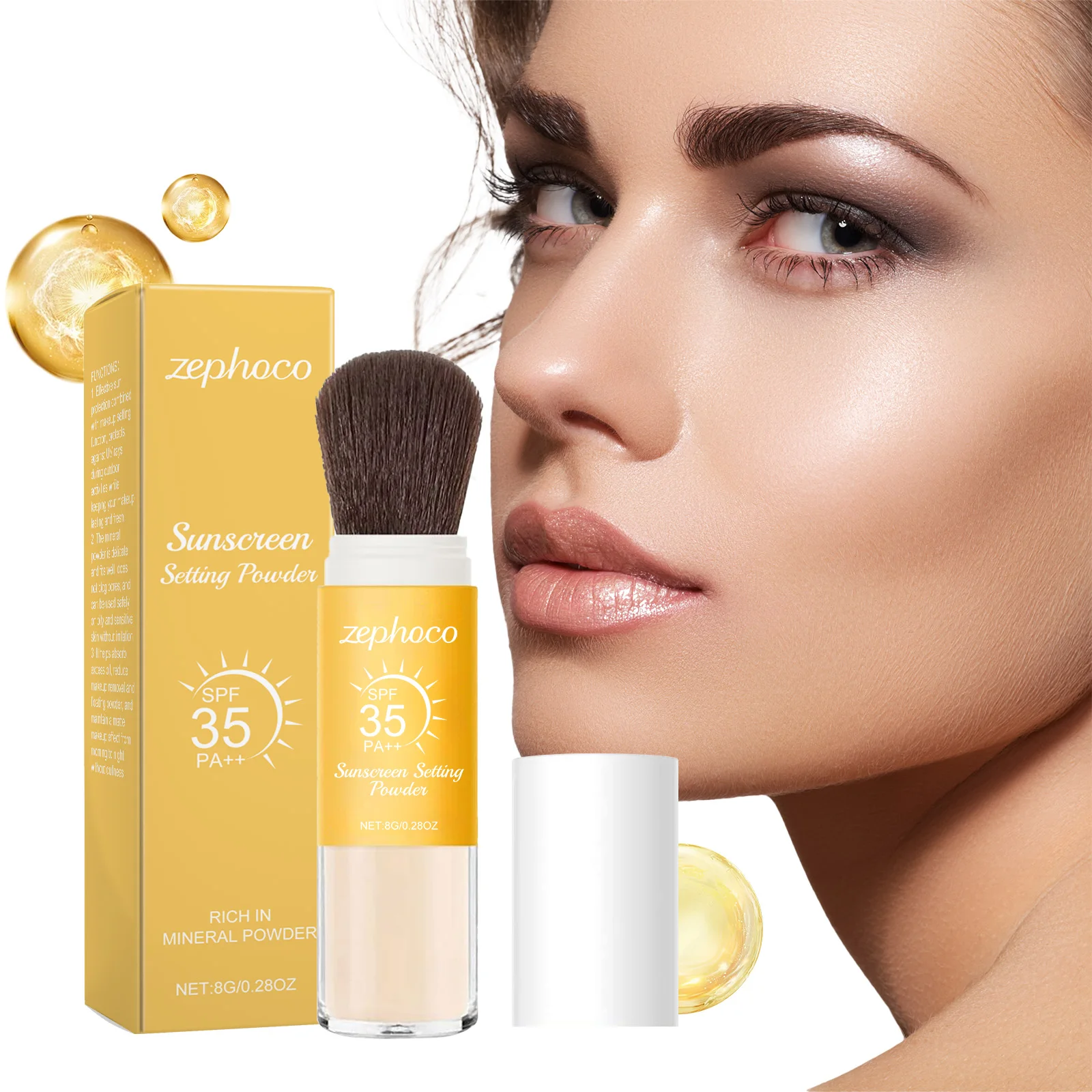 Spf 50+ Setting Powder Natural Light Concealer Oil Control Long Lasting Rotating Brush Touch up Smooth for Outdoor Breathable