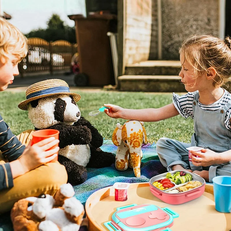 Stainless Steel Kid Bento Box Leak-Proof Lunch Box With Cutlery-Ideal Portion Sizes For Ages 1 To 3 Pink