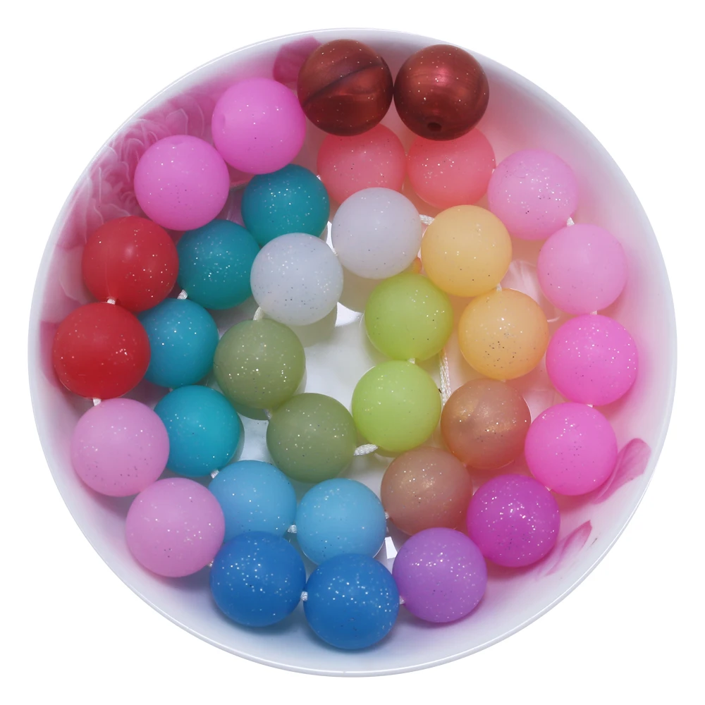 2024 Spring 20pcs 12m 15mm Glitter Silicone Beads Round Teething Infant Chewable Dummy Necklace Pacifier Toy Accessories