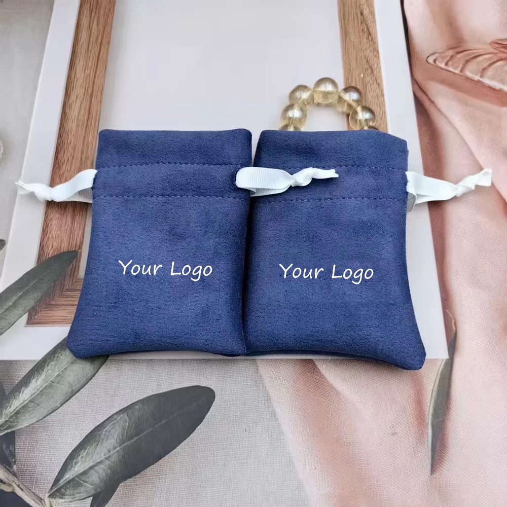 

100 Custom Logo Jewelry Gift Pouches Velvet Drawstring Bag Flannel Makeup Wedding Decoration Packaging Fungus Style Print Logo