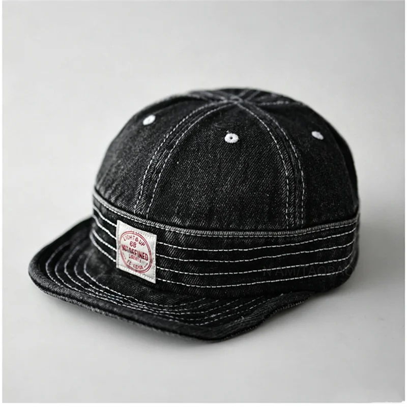American retro Feng Shui washed patch-lettered soft-brimmed denim baseball cap suitable for casual and sports wear