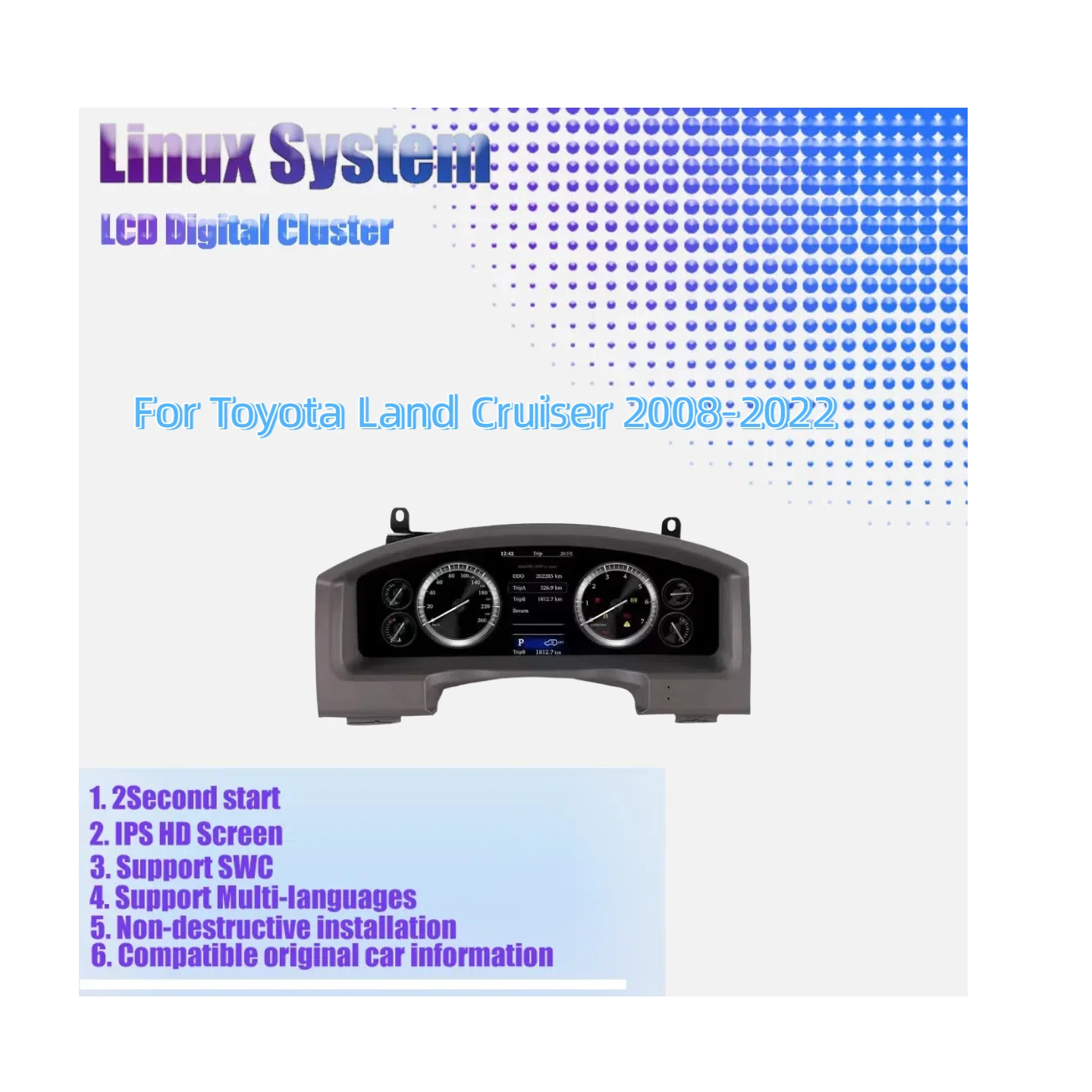 

12.3" Car LCD Instrument Plug And Play For Toyota Land Cruiser 2008-2022 Digital Dashboard Panel Instrument Cluster Speedometer