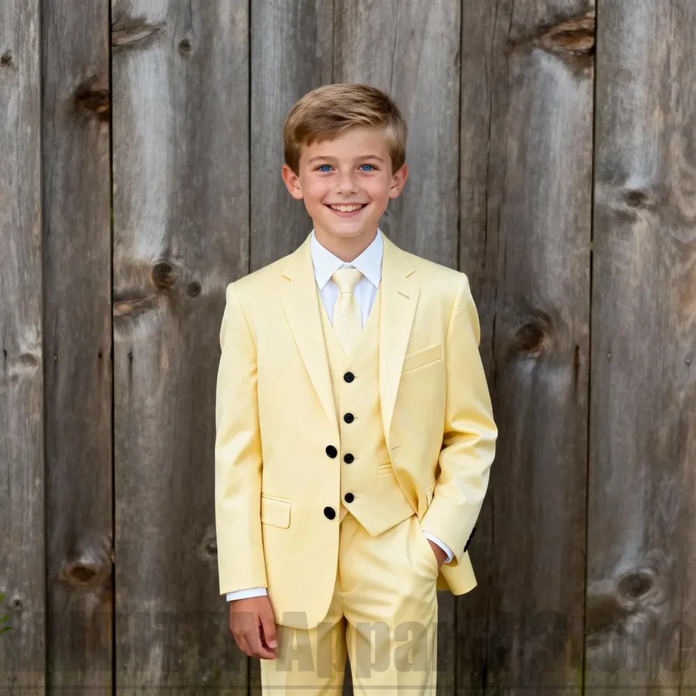 Boys 3 Piece Suit Set Kids Blazer Vest Pants Tie Page Boy Wedding Formal Gentleman Outfit Birthday Graduation Party Suits