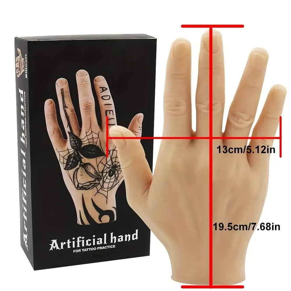 Tattoo Practice Hand Soft Silicone Realistic Fake Hand Model for Tattoo Training Beginner and Artists Reusable Dummy Hand Supply