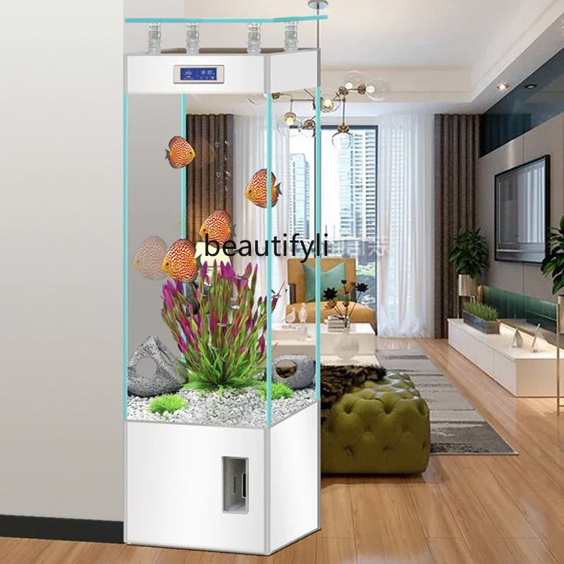 

New ultra-white glass goldfish tank living room small upper filter smart aquarium free of water changeAA