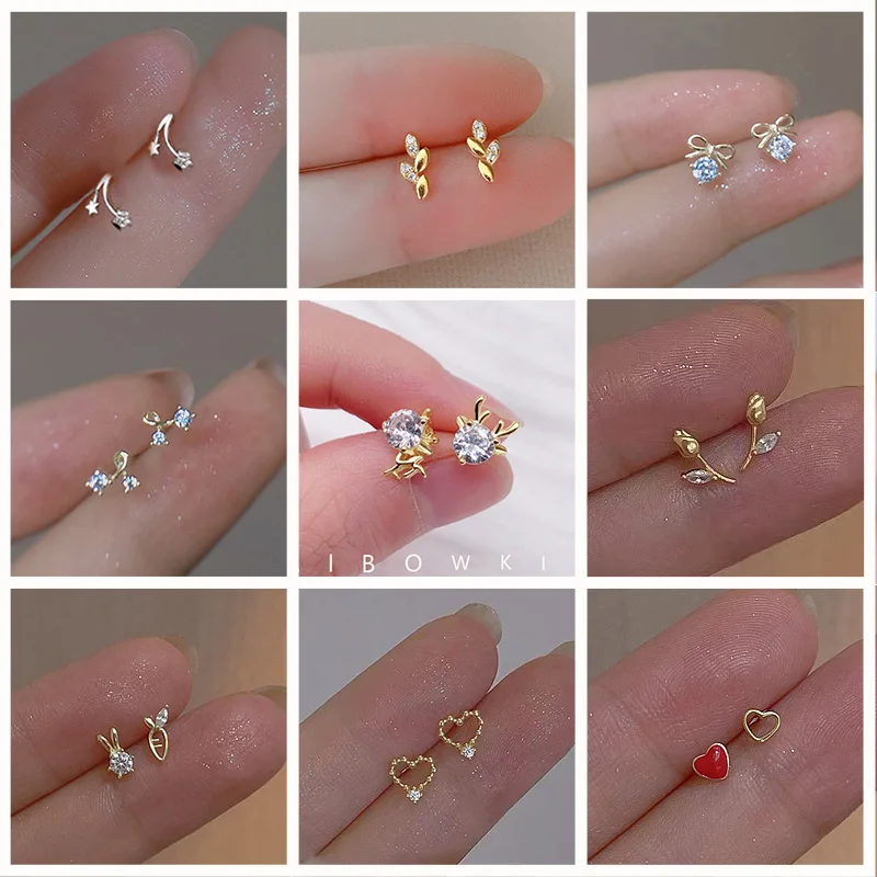 Mini Exquisite Silver Plated Copper Women Earings Simple Flower Deer Sweet Teen Stud Earrings Pierced Korean Earrings Jewelry