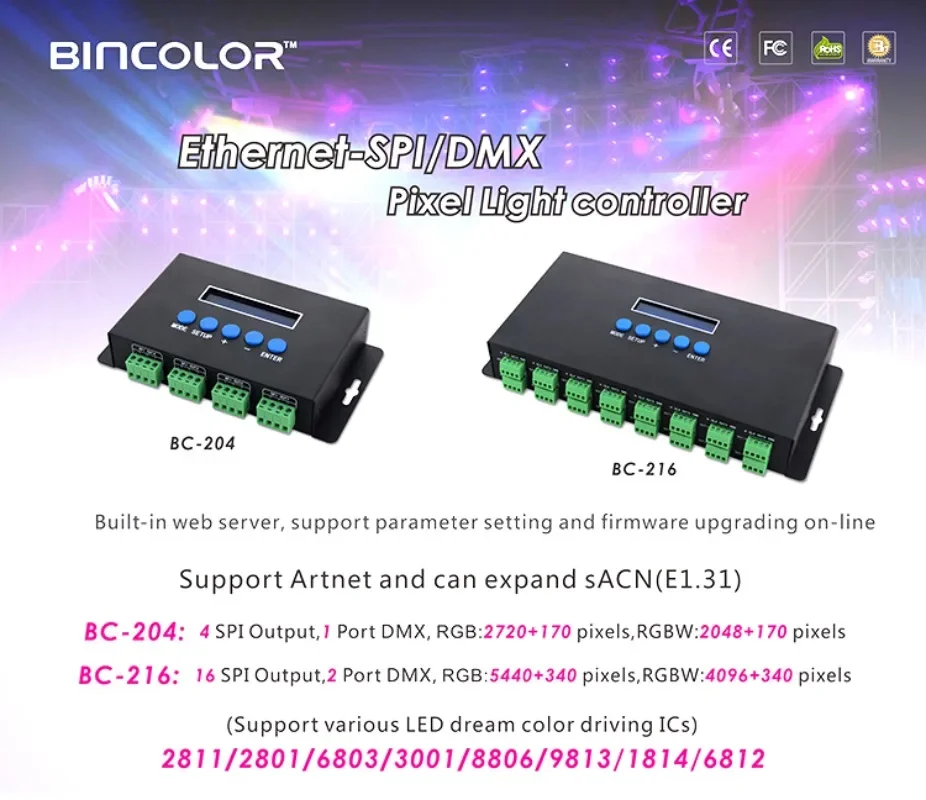 Artnet and E1.31 Protocol Ws2812 Controller