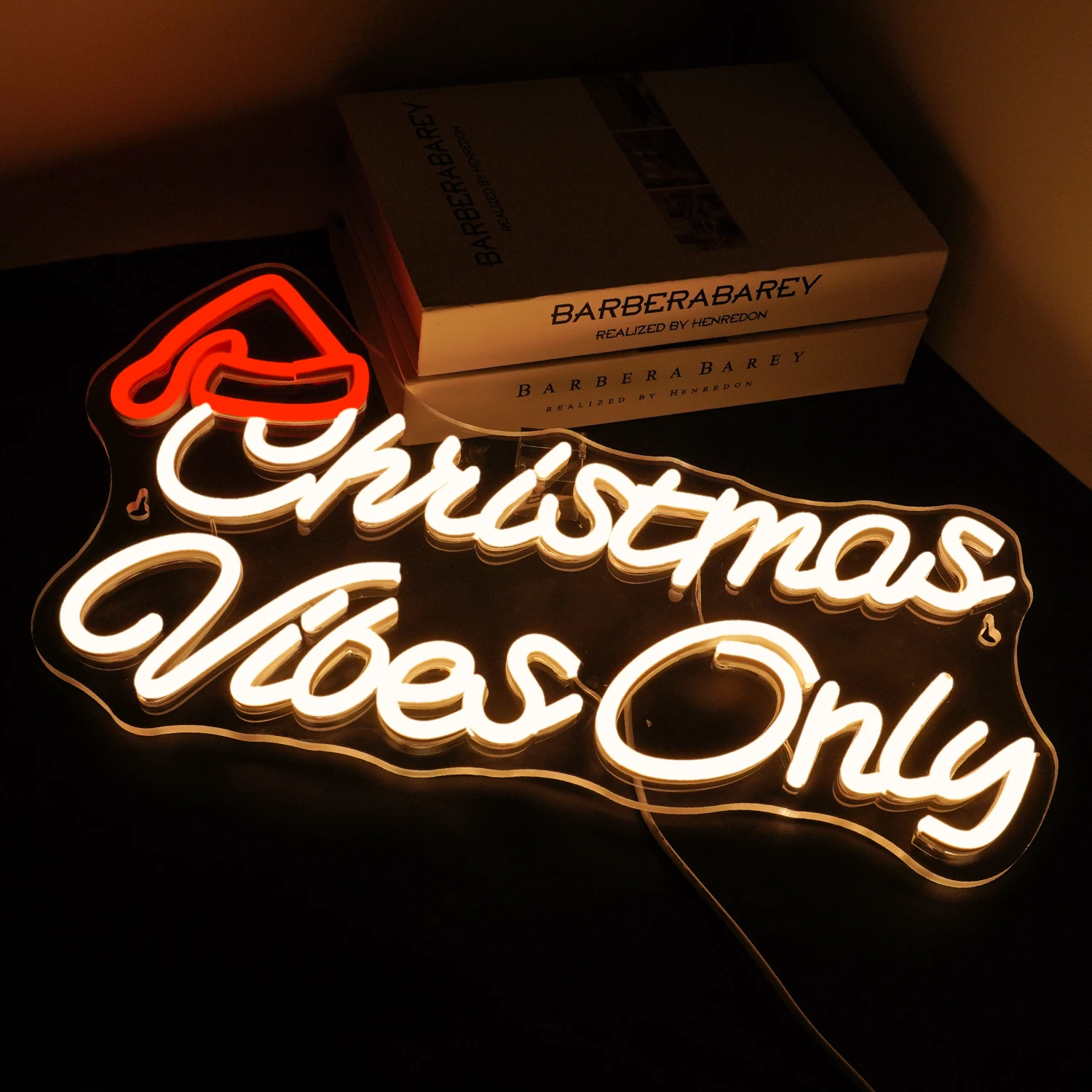 Christmas Vibes Only Neon Sign Christmas Hat Led Light Up Sign For Wall Decor Christmas Luminous Lamp Home Room Bar Shop Sign