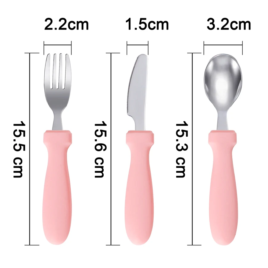 3Pcs Toddler Utensils Toddler Feeding Spoon And Fork Set Stainless Steel BPA Free Solid Color Long Handle Utensil Baby Stuff