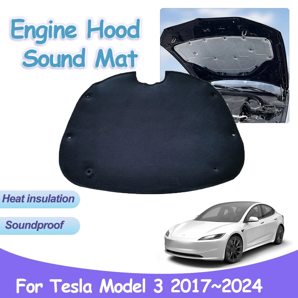 

For Tesla Model 3 2017~2024 Car Engine Hood Sound Pad Front Heat Insulation Cotton Fireproof Cover Mat Liner Interior Accessorie