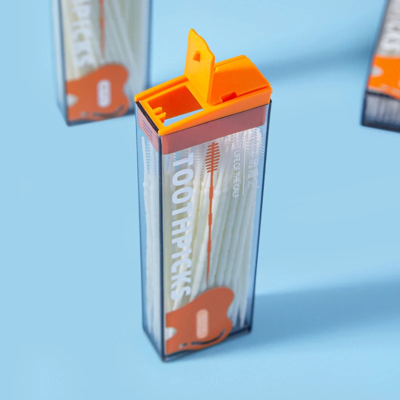 Household Set Of 60pcs/box Plastic Toothpick Brush Double Heads,suitable Business Portable Interdental Brush Oral Cleaning Tools