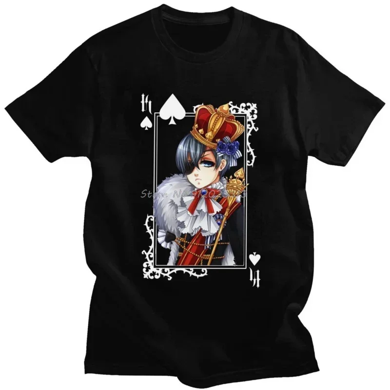 Vintage black butler Sebastian Ciel Phantomhive T shirt men short sleeve anime manga Kuroshitsuji T-shirt cotton tee top