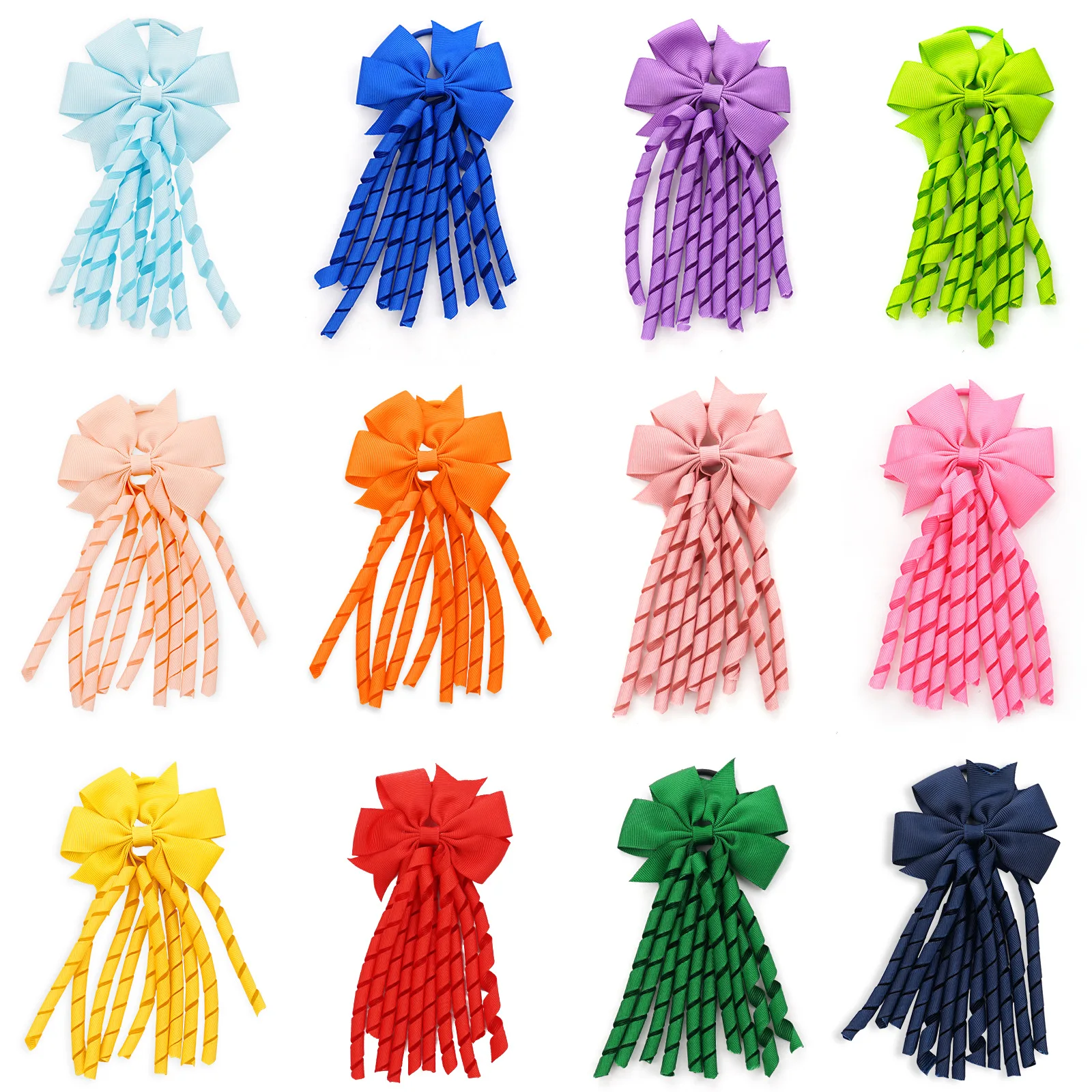 

12pc/lot 7 Inch Children's Hair Accessories Curly Grosgrain Ribbon Bow Hair Ties Cheerleading Hair Bows