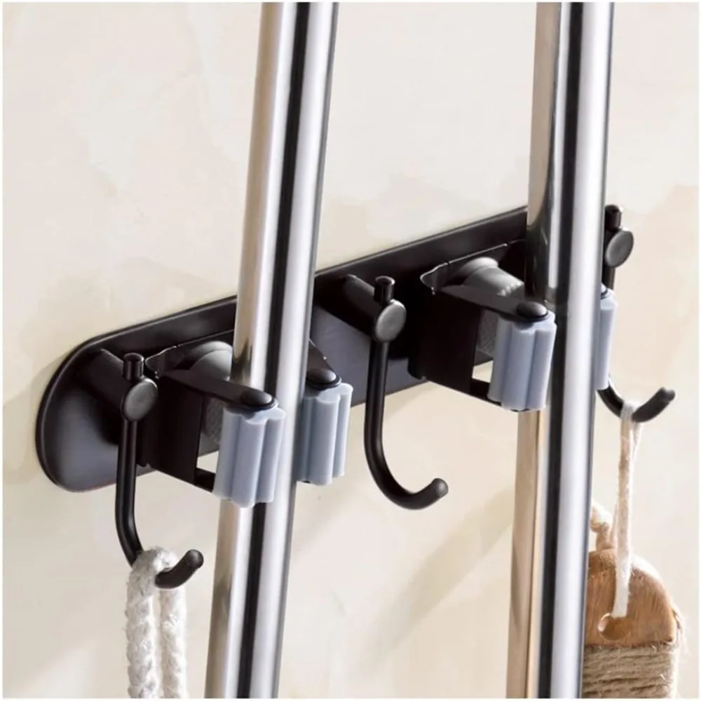 مكنسة وحامل ممسحة مثبت على الحائط من الفولاذ المقاوم للصدأ - رف تخزين منظم للمنزل والحديقة
