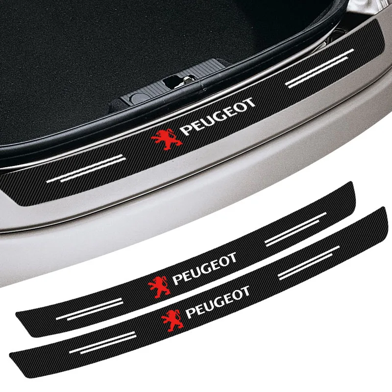 Carbon Fiber Car Trunk Rear Bumper Sticker Guard Plate Protector for Peugeot 407 208 207 607 3008 308 206 508 Wheel Center Caps view 6