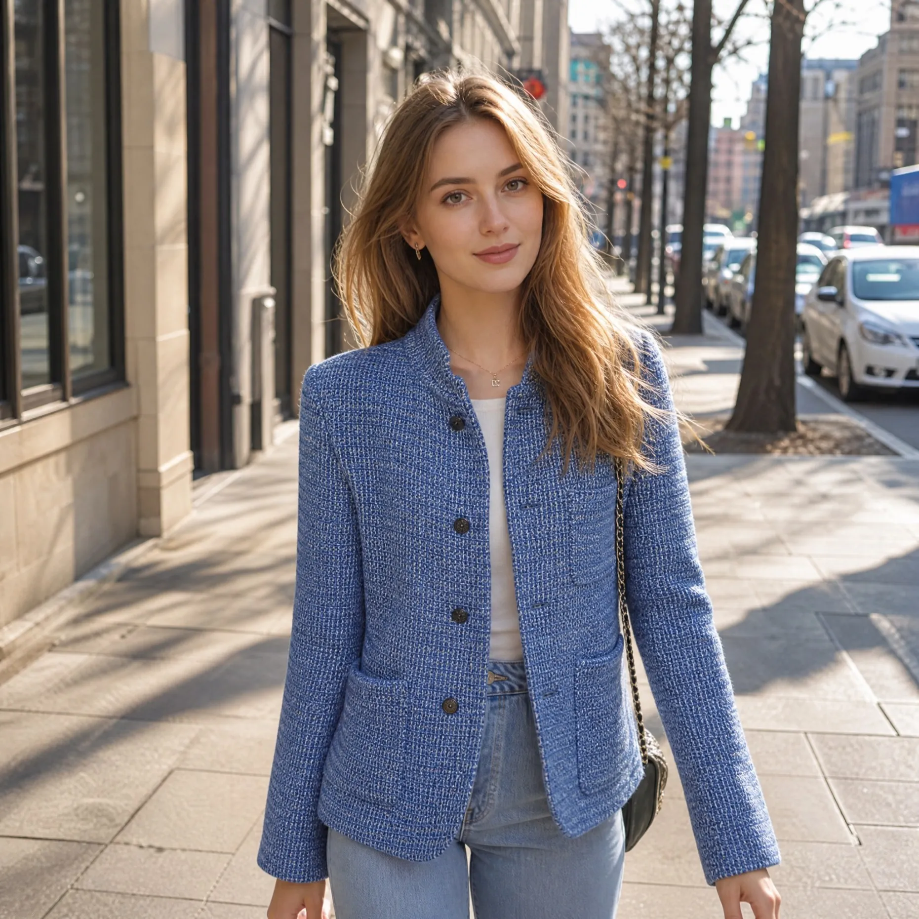 Wool Blend Coat - Luksusowa wełniana marynarka tweedowa damska ze