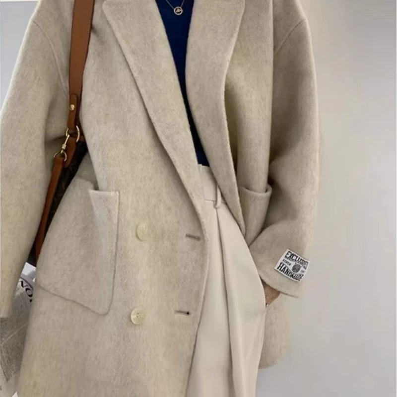 Cappotto coreano in cashmere tweed da donna, giacca di lana ampia, capispalla corti, alta qualità, elegante, nuovo, autunno, inverno, 2024