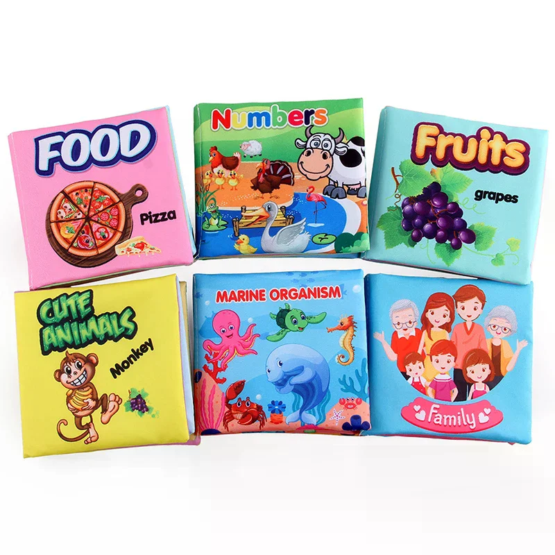 หนังสือผ้าสำหรับเด็ก ของเล่นเสริมพัฒนาการเด็กเล็ก ผลไม้ สัตว์ ตัวเลข อาหาร หนังสือเสริมสร้างการเรียนรู้สำหรับเด็กวัย 12-72 เดือน