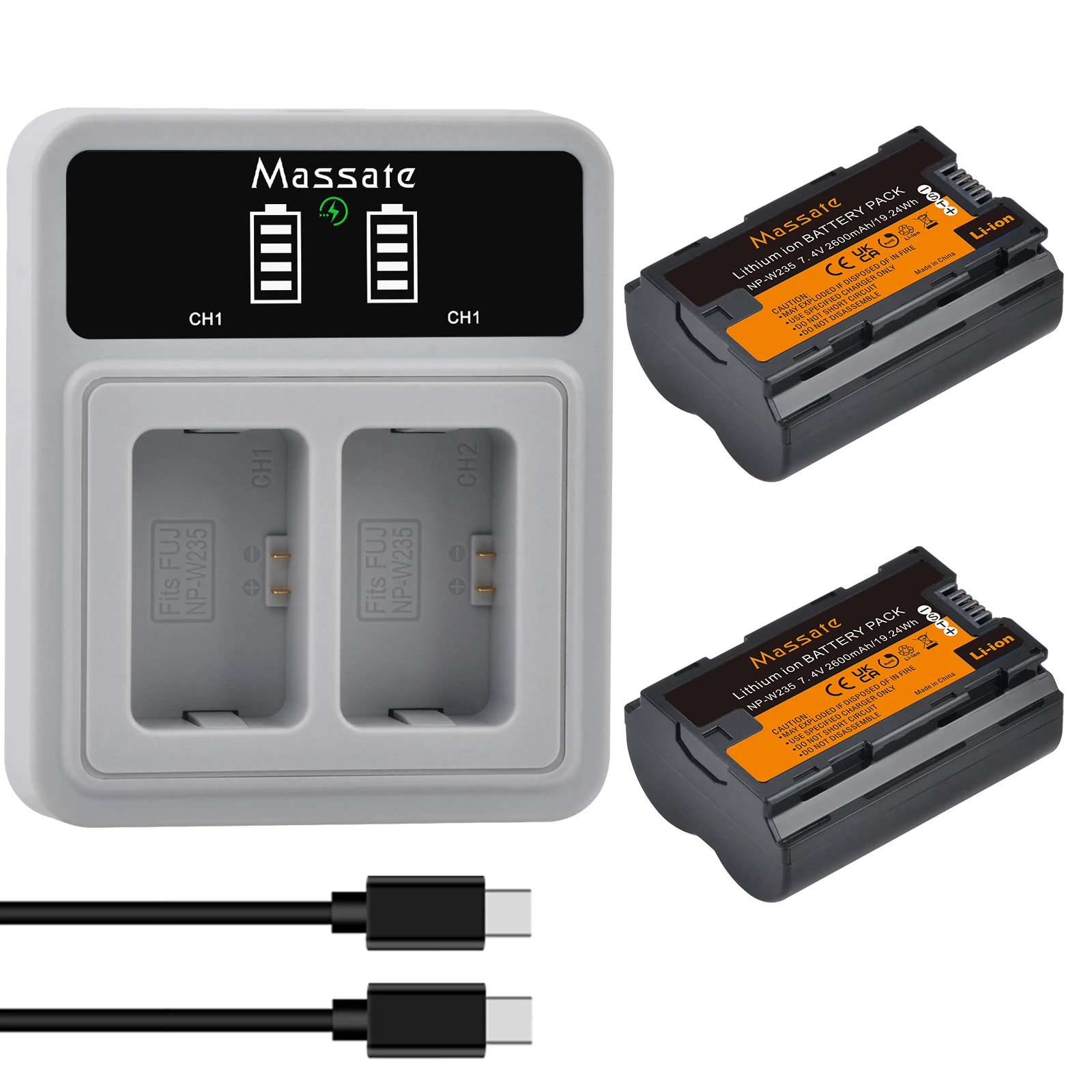 

Massate NP-W235 NP W235 Digital Battery +PD20W Fast Dual Charger for Fujifilm X-T4 X-T5 GFX 100S X-H2S GFX 50S II X-S20 VG-XT4