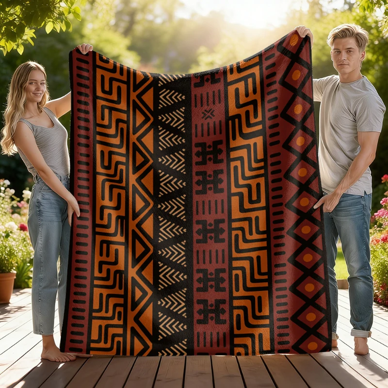 Ethnic African Geometric Striped Print Throw Blanket,warm,bed,patio,couch,ideal for indoor relaxation,anniversary present