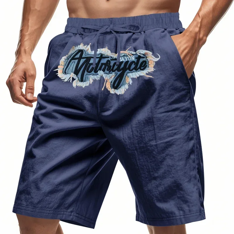 Cross Border American Hop Summer Men's Embroidered Th Len Breathable Beach Athleisure Loose Shorts Mens Shorts