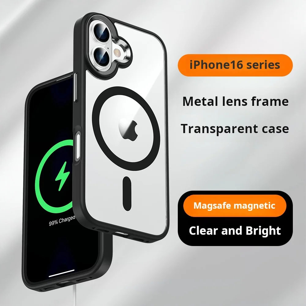 

Suitable for iPhone 16 ProMax transparent protective case, anti drop case, Apple 16 magnetic phone case