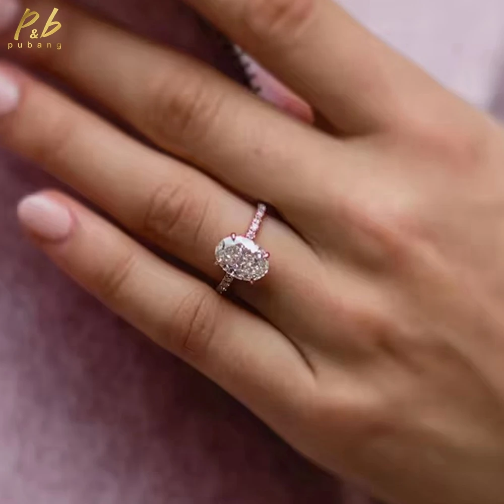 

PuBang 3EX VVS1 D Цвет 4-каратное кольцо с муассанитом, измельченный лед, овальная огранка, чистое настоящее розовое золото 14 карат, ювелирные изделия, женские роскошные кольца