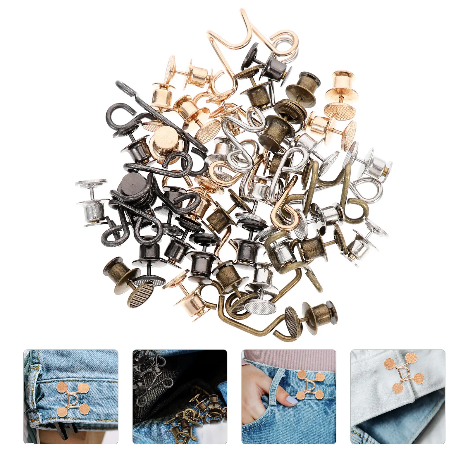 

8Sets Adjustable Waist Buckle Extender Kit for Jeans Pants Skirts Shoes Nail-Free Easy Install Reusable Snap Buttons Waist