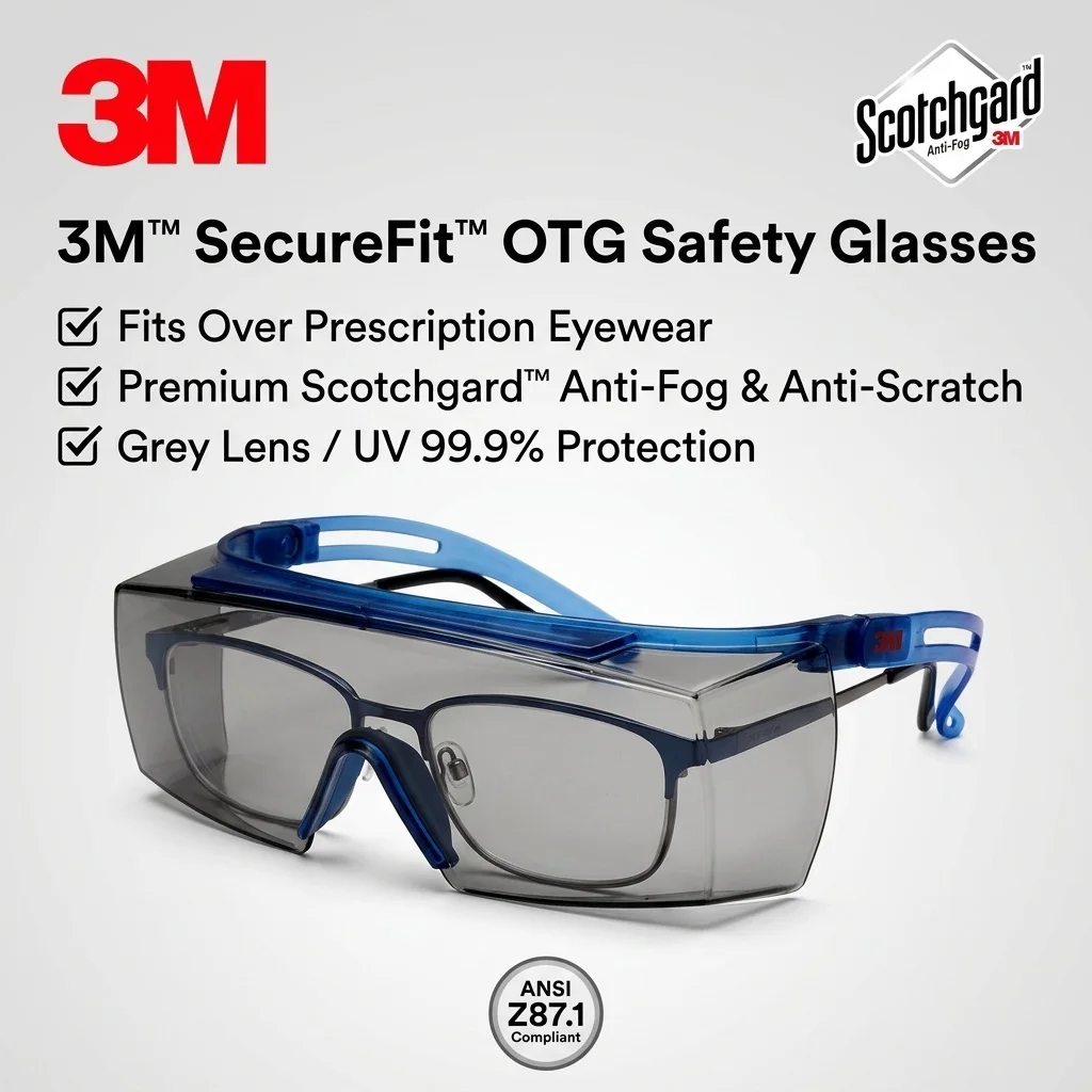 3M SF3702ASGAF OTG Safety Glasses Anti Fog Grey Tinted Lens Protective Eyewear Over Glasses Z87 Work Industrial Safety Goggles