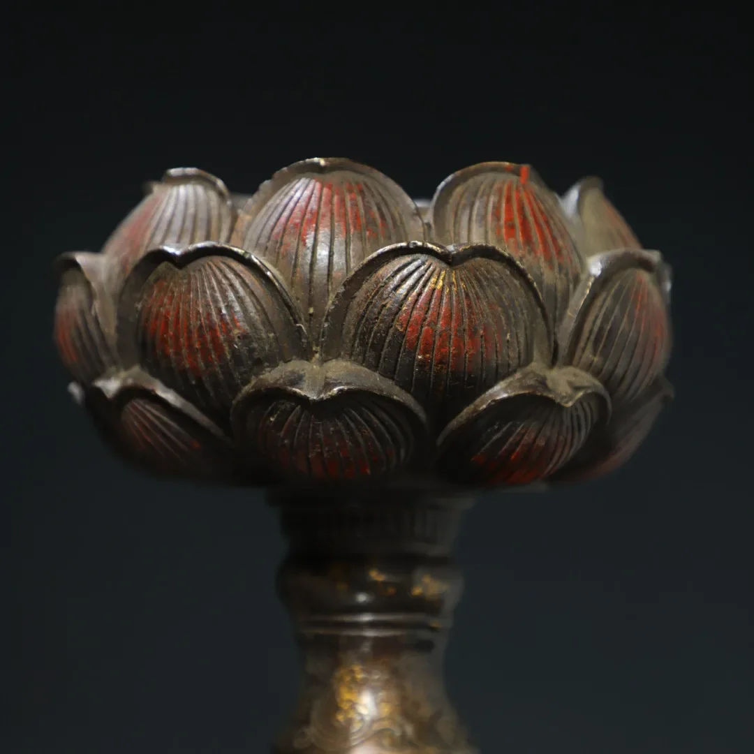 11 "مجموعة معبد التبت البرونزية القديمة الزنجفر الطين الذهب لوتس باوليان مصباح مصباح زيتي زوج الشمعدان قاعة العبادة تاون هاوس