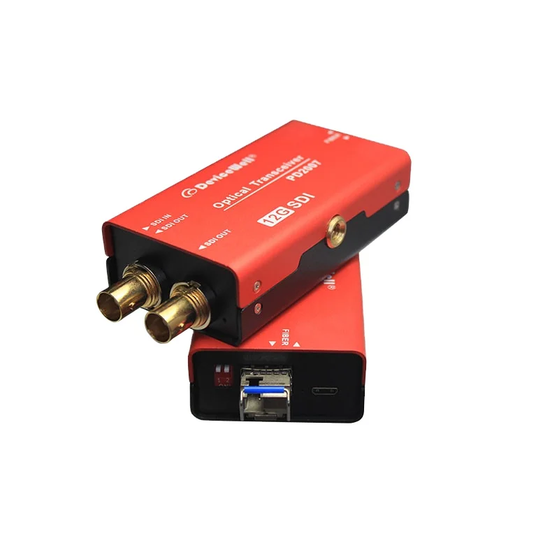 12G SDI Over Fiber Extender With SFP Module 20KM Transmission UHD Signal Support Red With Black Aluminum Alloy DeviceWell PD2007